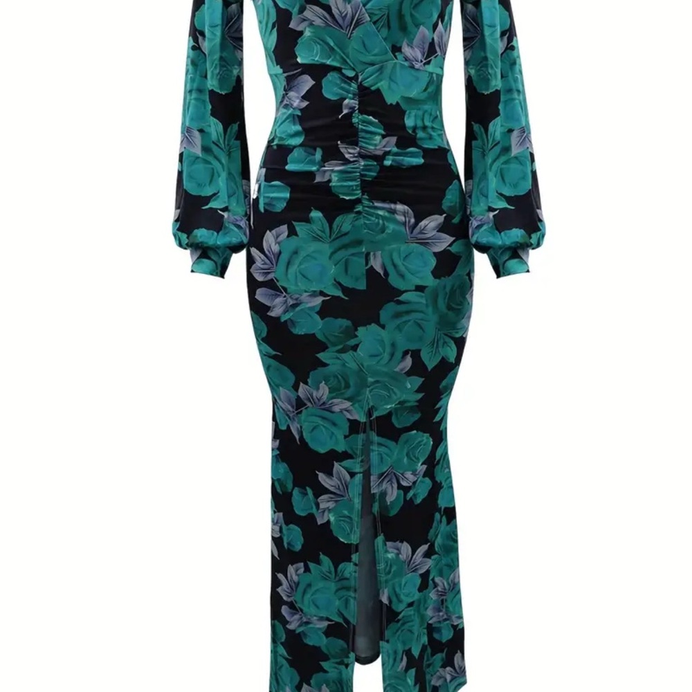 Plus size Elegant Floral Long Sleeve Dress